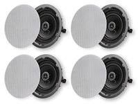 micca 6.5" 2-Way in Ceiling or Wall Round Speakers, 4 Pack, 6.5 Inch Woofer, 8" Cutout Diameter, Low Profile Rimless Design, for Indoor Rooms or Covered Outdoor Porches, White, Paintable