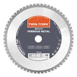 TWIN-TOWN 12-Inch 60 Teeth Steel and Ferrous Metal Saw Blade with 1-Inch Arbor