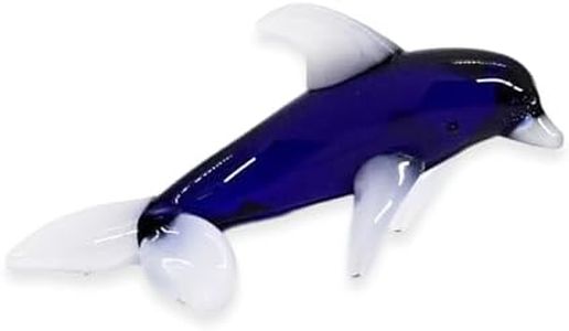 WitnyStore Tiny 1⅜" Long Dark Blue White Dolphin Bend Tail Figurine - Miniature Hand Blown Glass Animal Colorful Fish and Marine Sea Life Crystal Decorative Collectible Figurines Home Décor Gifts