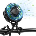 Envanptaz Portable Pram Fan, USB Rechargeable 3 Speed Stroller Fan with Handheld Flexible Tripod, 360° Rotate Clip on Fan for Car Seat Crib Pushchair Desk Bike Camping Treadmill Travel Black