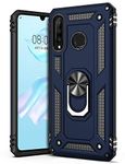 GREATRULY Ring Kickstand Phone Case for Huawei P30 Lite,Heavy Duty Dual Layer Drop Protection Case,Hard Shell + Soft TPU + Ring Stand Fits Magnetic Car Mount,Blue