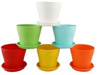 Kraft Seeds by 10CLUB Flashy Flower Pots with Bottom Trays - Pack of 6 (Multicolour) | Plastic Planters with Drainage Plates | Flower Pots with Bottom Plates for Home Gardening