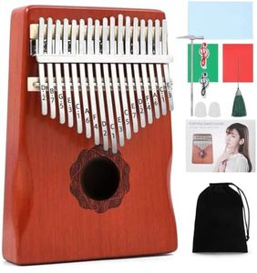 Kalimba Thumb Piano 17 Keys, Red Portable Mbira Finger Piano with Study Instruction & Tune Hammer, Musical Instruments Birthday Gift for Kids and Adults Beginners Professional Wood