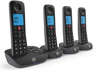 BT Essential Cordless Landline House Phone, Nuisance Call Blocker, Call Block Button, Answer Machine, Quad Handset Pack