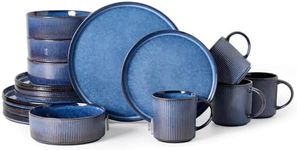 MONITO Ceramic Dinnerware Sets Starry 16 Pieces Dinner Set,Plates Pasta Bowls Soup Bowls Reactive Change Glaze Dish Sets,Modern Stoneware Dishes,Gift,Starry Blue