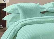 Ab Home Decor Glace Cotton Satin Striped Bedsheet for Double Bed King Size with 2 Pillow Covers King Size (90 x 100 Inch) -Aqua Blue