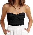 EFAN Womens Tube Tops Summer Sweater Twist Knot Front Knit Bandeau Strapless Ribbed Sleeveless Y2K Corset Crop Top, Black, X-Small