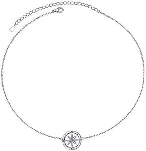 Alphm S925 Sterling Silver Choker Short Dainty Adjustable Compass Pendant Necklac for Women Friendship Friend Graduation Gift Jewelry