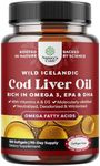 Icelandic Cod Liver Oil Softgels - Wild Caught EPA DHA Omega3 Fish Oil 1000mg per serving -Sustainably Sourced Burpless Fish Oil Supplement with Vitamin D3 & A for Heart Joint Brain and Immune Support