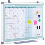 MAKELLO Magnetic Monthly Calendar Whiteboard Dry Erase Board Wall Mounted Aluminum Frame for Home Kitchen 24x18 inch