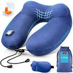 Extra-Compact Inflatable Travel Pillow for Airplanes, Soft Velvet Inflatable Neck Airplane Pillows with 3D Eye Mask and Earplugs for Adults Kids, Best Travel Essentials for Traveling Camping(Blue)