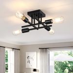 Asnxcju 4-Light Hallway Light Fixtures Semi Flush Mount, Farmhouse Black Light Fixtures Ceiling Mount, Indoor Close to Ceiling Lighting for Kitchen Entryway Bedroom Foyer, Black (Bulb Not Included)