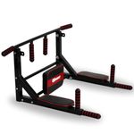 KENIT 3 IN 1 Heavy Duty Multifunctional Pull Up Bar for wall mounting, Pull-up bar training bar, Dip station for training at home, Training weight up to 200kg, 3 IN 1 PULL UP BAR, (Red & Black)