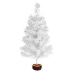 FINGOOO 2ft/60cm Artificial Christmas Tree with Wood Base, Tabletop DIY Xmas Home Indoor Decorations and Gift, White