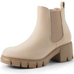 Women's Chelsea Ankle Boots Platform Chunky Heel Lug Sole Elastic Slip on Booties Beige Size 6