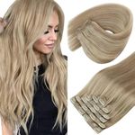 Sunny Hair Clip in Hair Extensions Human Hair Invisible Clip in Hair Extensions Real Human Hair Straight Hair Extensions for Women 18inch Ash Blonde Highlights Golden Blonde