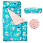 beeweed Toddler Nap Mat, Rollup Design Kid Sleeping Mat with Removable Pillow & Minky Blanket, Toddler Sleeping Bag for Daycare Preschool Travel Camping, Mermaid