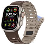 HITZEE Sport Band Compatible with Apple Watch Band 49/46/45/44/42mm, Silicone Magnetic Men/Women with Pin Buckle Bracelet Strap Compatible for iWatch Ultra 2 Series 10 9 8 7 SE 6 5 4, Brown/Khaki