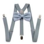 RR Design Kids Boys Suspenders - Adjustable Elastic Y Back and Strong Clips - Various Solid Colors- 2-5 years (Grey)