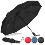 NINEMAX Compact Travel Umbrella Windproof Strong Folding,Small Automatic Umbrellas Wind Resistant with Case - Foldable Umbrellas for Women Handbag Size (Black)