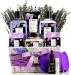 Fathers Day Gifts, Lavender & Lilac Spa Gift Basket For Women & Men - Handmade Soap, Potpourri, Bath Bomb, Jojoba Oil, Organic Lip Balm & More - Stress Relief Set, Bath & Body Self Care Package