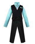 Luca Gabriel Toddler Boys' 4 Piece Pinstripe Vest Shirt Tie Pant and Hanky Set Aqua - 2t