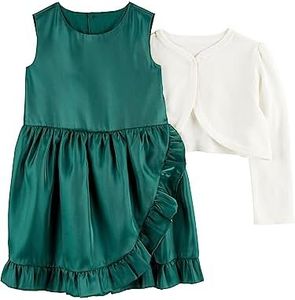 Simple Joys by Carter's 2-Piece Dress And Set 2 Pezzi Vestito e Cardigan per Occasioni Speciali, Bianco/Verde Smeraldo, 3 Anni (Pacco da 2) Bimba