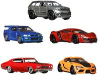 Hot Wheels FAST AND FURIOUS Die Cast PREMIUM COLLECTION BOX Set 5 Car Model - Toyota Supra Chevelle SS Lykan Hypersport Jeep Grand Cherokee Nissan Skyline - Scale 1:64 - length 6cm - HJC15