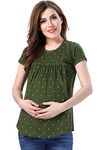 AV2 Printed Women Maternity Feeding Tunic Top Olive Medium - Relaxed Fit