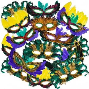 Bulk Mardi Gras Masks - (pack Of 50) Carnival Masquerade Mask For Women And Men And Kids Party Mask Costume For Party Decorations, Feather Mardi Gras Decorations Supplies & Mardi Gras Party Favors