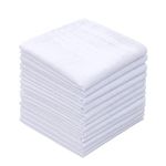 GB Men's Handkerchiefs 100% Cotton Solid White with Stripe Large Classic Hankies Bulk Set, White, 17 inches, 12 Pcs