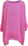 George Hilton Ladies Italian Plain Lace Top Trendy Basic Hem Casual Wear Button Up Sleeves Shirts Size 12-20 UK (Bright Pink), One Size