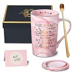 Best Friend Birthday Gifts for Women, Long Distance Friendship Gifts, Good Friends are Like Stars Coffee Mug, BFF Gifts for Her Bday, Friends Female, Bestie, 14 Oz Pink Cup Printed with Gold, Gift Box