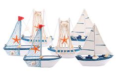 Wooden Sailing Boat Model Mini, Dedoot Handmade Vintage Nautical Wood Sailing Boat Decoration for Table Ornament, Photo Props, Beach Ocean Theme Party and Room Decor, Pack of 6