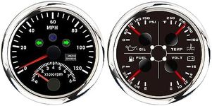 ELING 85mm GPS Speedometer 120MPH with Tachometer 8000RPM Gauge with 4in1 Multifunction Fuel Level Oil Pressure Water Temp Voltmeter with Alarm and Backlight for ATV UTV Marine Boats