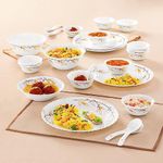 Larah by Borosil Bella Silk Series Opalware Dinner Set | 27 Pieces for Family of 6 | Microwave & Dishwasher Safe | Bone-Ash Free | Crockery Set for Dining & Gifting | Plates & Bowls | White,Floral