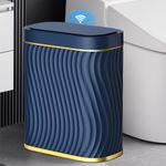 steo spce Bathroom Small Trash Can with Automatic Touchless Lid, 2.6 Gallon Smart Garbage Can Narrow Waterproof Trash Bin for Bedroom, Office, Living Room (Black) (Gold Blue)