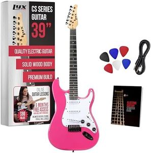 LyxPro CS 39” Electric Guitar Kit for Beginner, Intermediate & Pro Players with Guitar, Amp Cable, 6 Picks & Learner’s Guide | Solid Wood Body, Volume/Tone Controls, 5-Way Pickup - Pink