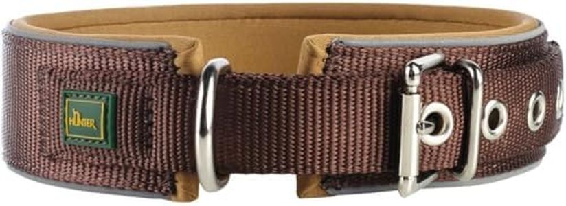 HUNTER Hundehalsband NEOPREN Reflect, Farbe: braun/Caramel, weiche Polsterung, reflektierend, besonders breit für optimalen, ideal für Spaziergänge in der Dämmerung, Größe: 55