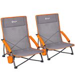 Portal Folding Beach Chair Low Lightweight 2 PCs Portable for Adults Foldable Beach Seat Camping Festival Picnic Deck Chair Outdoor Collapsible with Cupholder Mesh Back Padded Armrests Supports 100KG