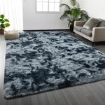 Deerhoo Large Shag Area Rugs 8 x 10, Tie-Dyed Plush Fuzzy Rugs for Living Room, Ultra Soft Fluffy Furry Rugs for Bedroom, Indoor Carpet Nursery Rugs for Kids Room Home Decor, Blue and Grey