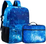 Fenrici Kids Backpack with Lunch Box Set for Boys and Girls, School Bag with Laptop Compartment and Insulated Lunch Bag, Galaxy Blue