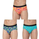 Bummer Men's Printed Micro Modal Briefs Underwear | Ultra Soft & Breathable | Combo Pack of 3 (in, Alpha, L, Bricked, Lazy Luna, Mc Bum)