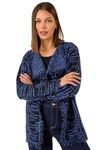 Roman Originals Contrast Cardigan for Women UK Ladies Fringed Boucle Coatigan Jacket Shawl Collar Autumn Winter Knit Knitted Knitwear Everyday Holiday Edge to Edge Comfy - Denim Blue - Size 18