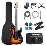 TOSTAR 39 Inch Full Size Electric Guitar Kit Solid Body Electric Guitar Beginner Kits with Amp, Tuner, Capo, Wooden Guitar Stand, 6 String Set, 4 Guitar Picks, Cable, Strap, 600D Bag