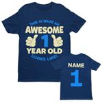 Galaxy Tees Personalised Boys 1st Birthday T Shirt Awesome 1 Year Old Name and Age ON Back Navy Blue / 1-2 Years