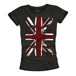 MAKAYA Vintage Women's Union Jack T-Shirt Black Size L