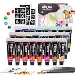Colorful Fabric Paint Set for Clothes 24 Colors - Permanent Textile Paint Puffy Paint Kit for Shoes, Canvas - Non-Toxic Slick Painting Set for Adults, Beginner & Artists for Adults, Beginner, Artists