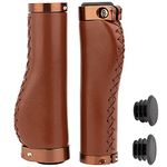 GORGECRAFT Brown Bike Grips Leather Handlebar Bike Bicycle Ergonomic Design Non-Slip Microfiber with Aluminum Alloy Dual Lock-on Bar Covers for Mountain Road Bike MTB