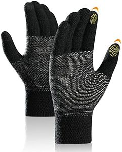 Mens Gloves Winter Touch Screen Gloves Warm Fleece Lined Knitted Gloves Cold Weather Cashmere Gloves (Black, One Size)